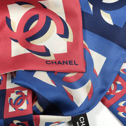 Chanel Silk CC Slim Bandeau Scarf Blue Red White 2 of 3