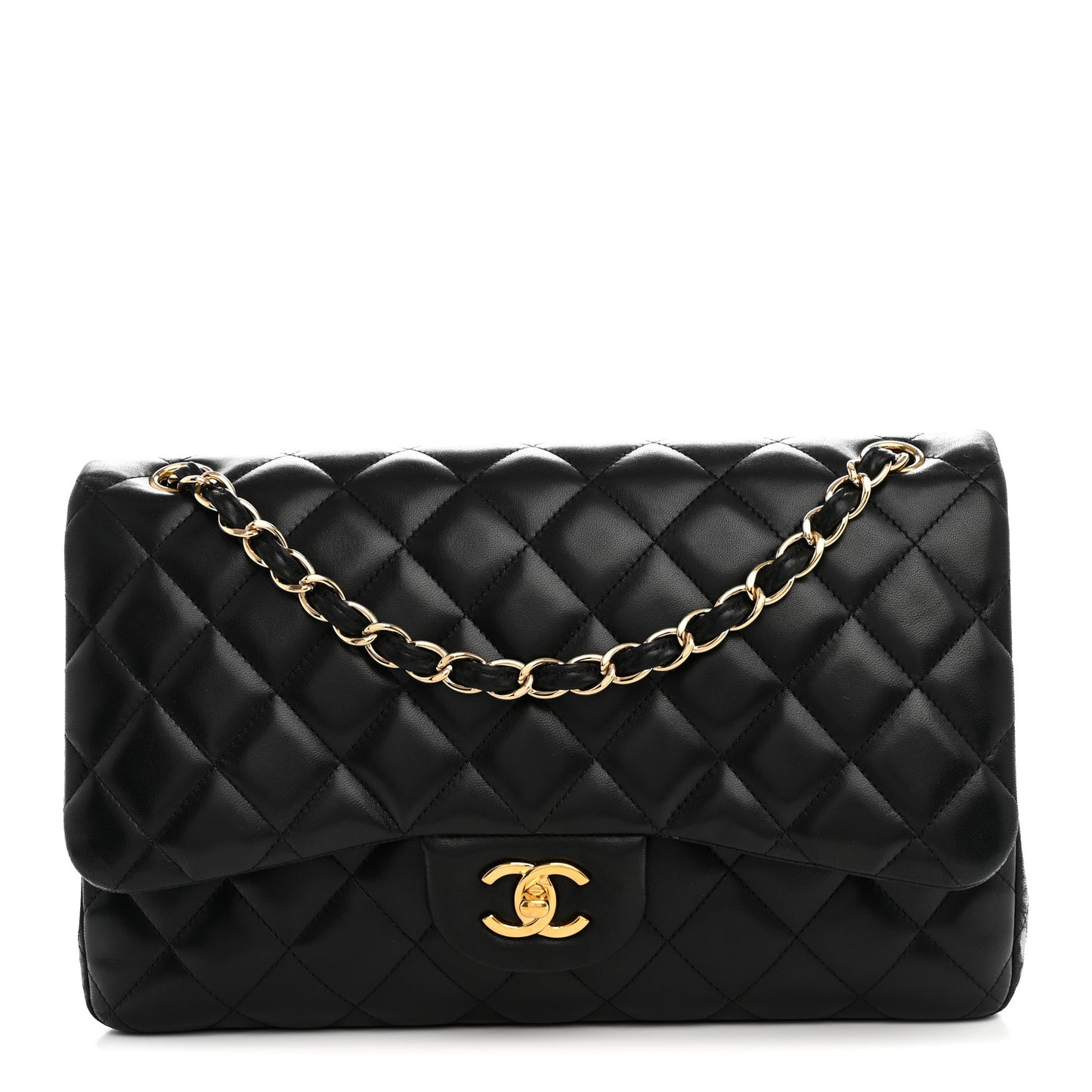 Lambskin Quilted Jumbo Double Flap Black