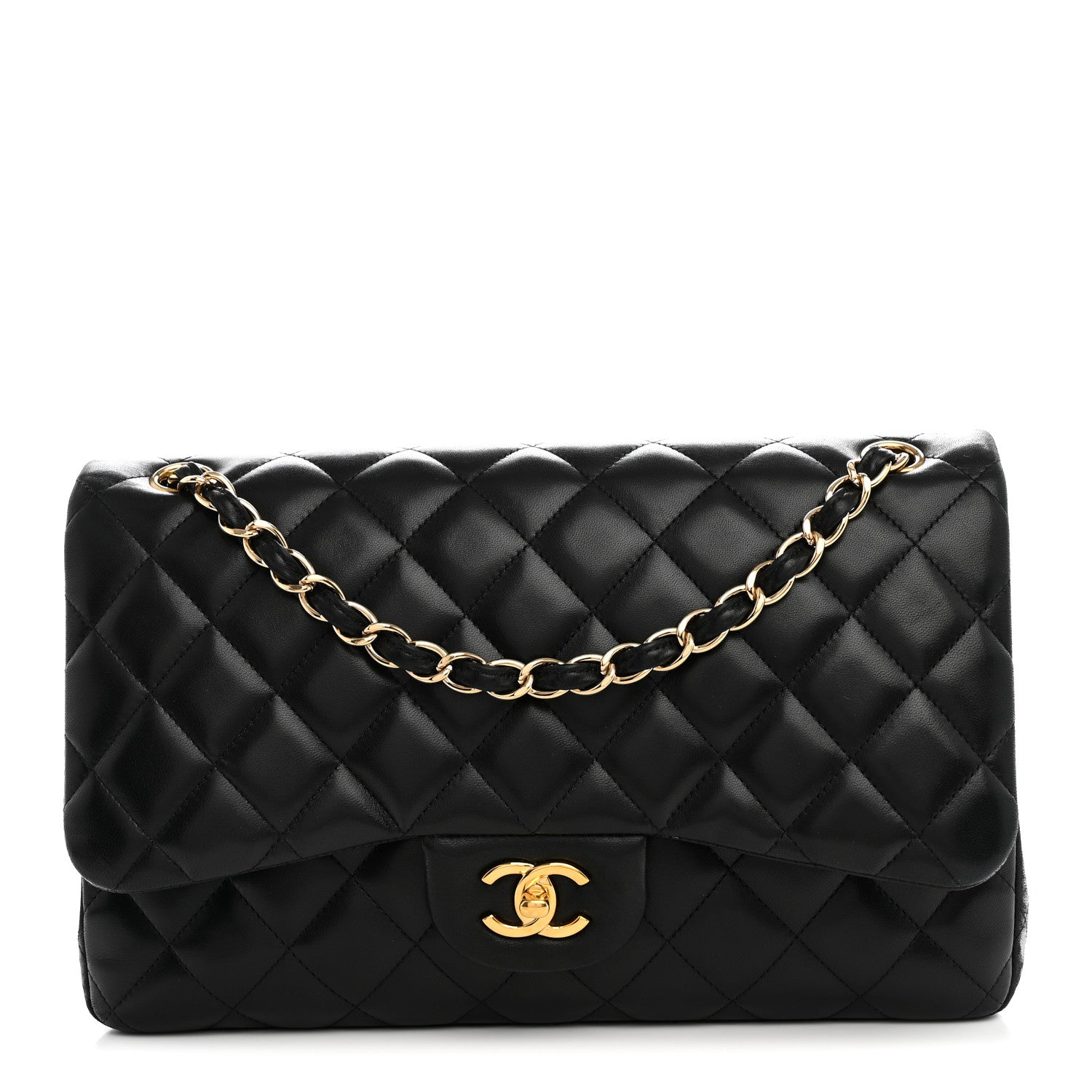 Chanel Lambskin Quilted Jumbo Double Flap Black 1 of 14