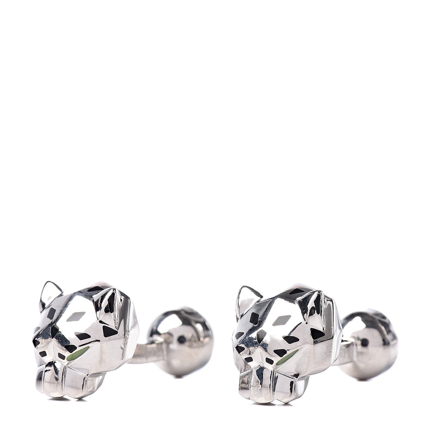 Sterling Silver Green Jade Lacquer Panther-Head Decor Cufflinks