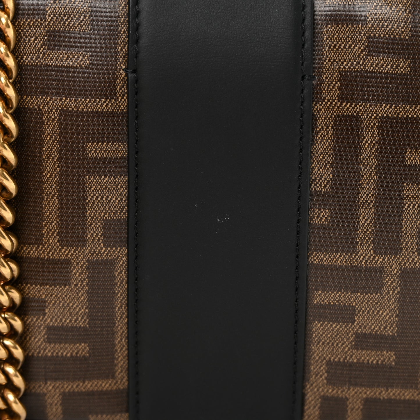 Glazed Fabric Vitello Century FF 1974 Stamp Patch Mini Double F Crossbody Bag Mogano Panna Black