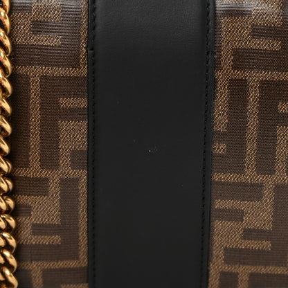 Fendi Glazed Fabric Vitello Century FF 1974 Stamp Patch Mini Double F Crossbody Bag Mogano Panna Black 10 of 10