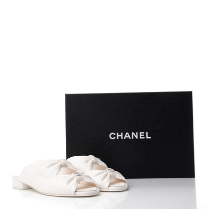 Chanel Lambskin Pearl Bow CC Flat Sandals 36.5 White 9 of 9