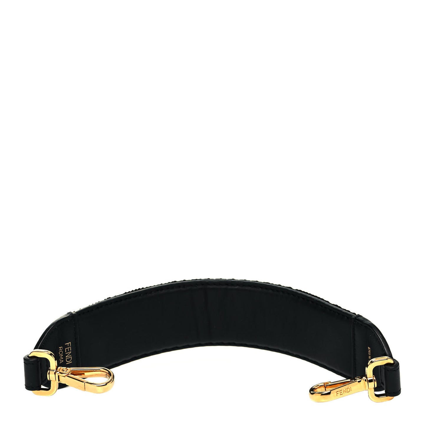 Calfskin Sequin FF Strap You Black Gold