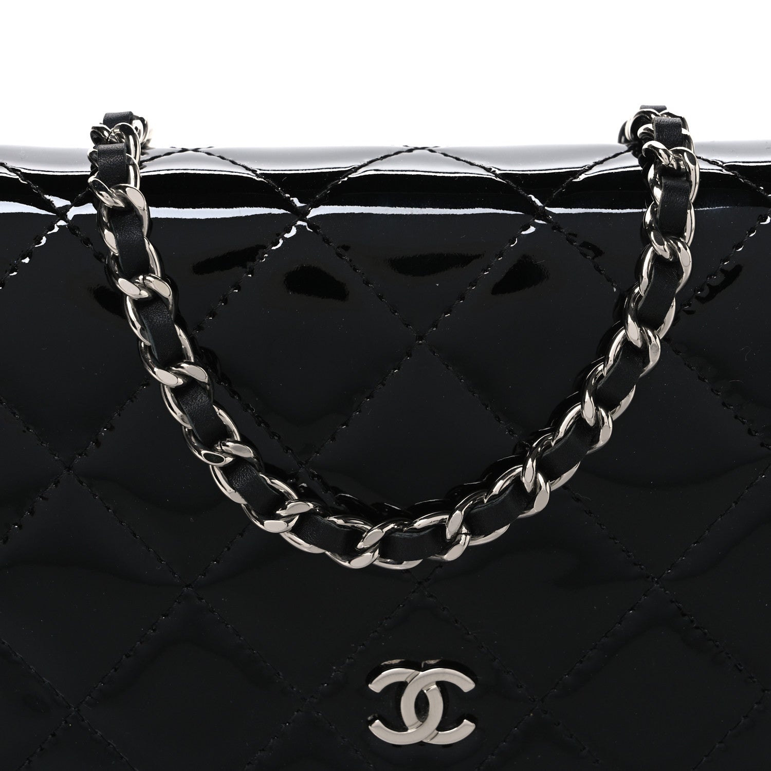 Chanel Patent Quilted Wallet On Chain WOC Black 9 of 11