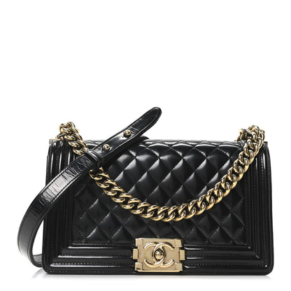 Chanel Iridescent Glazed Calfskin Quilted Medium Boy Flap Black 1 of 9
