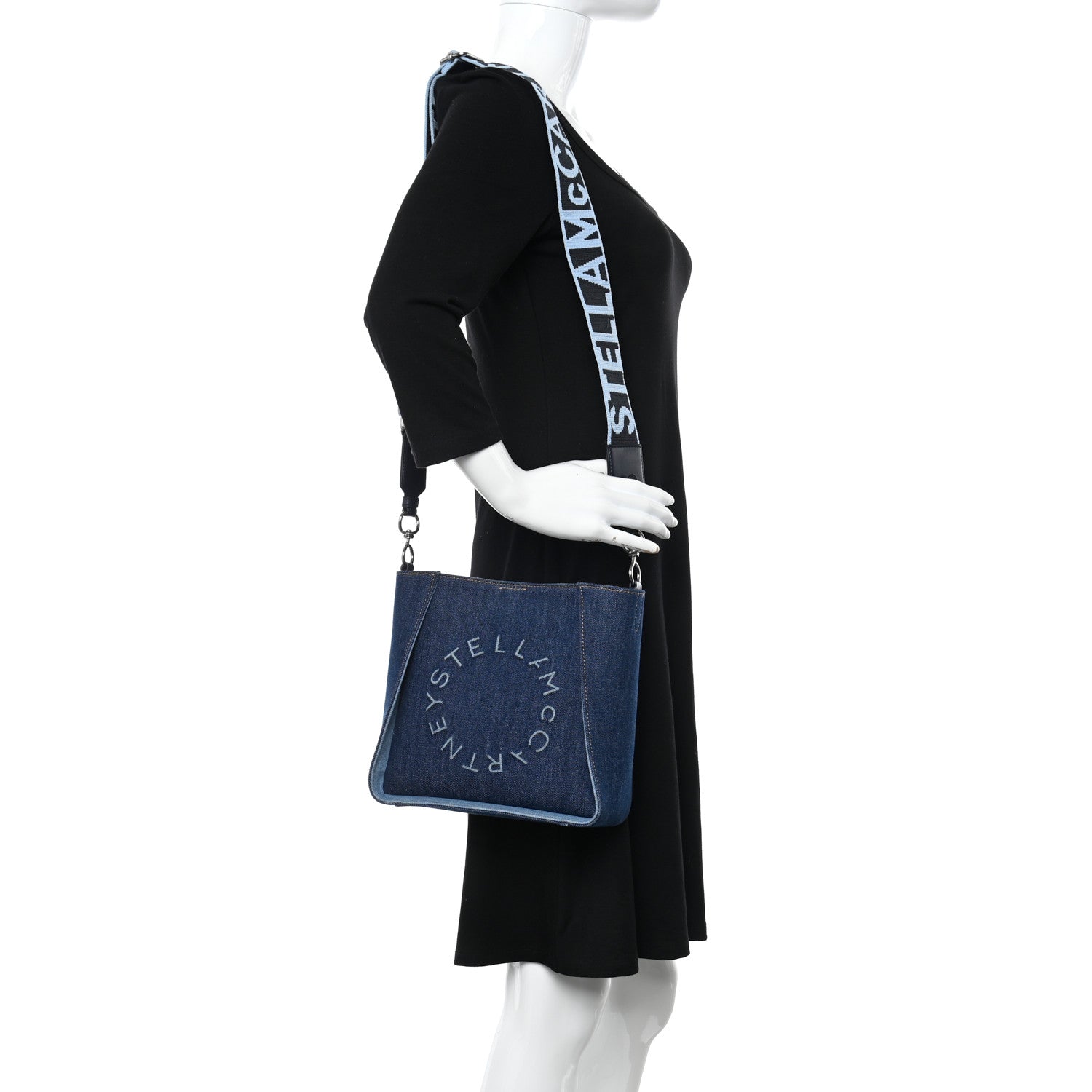 Stella McCartney Eco Alter Denim Perforated Logo Mini Crossbody Orion Blue 2 of 9