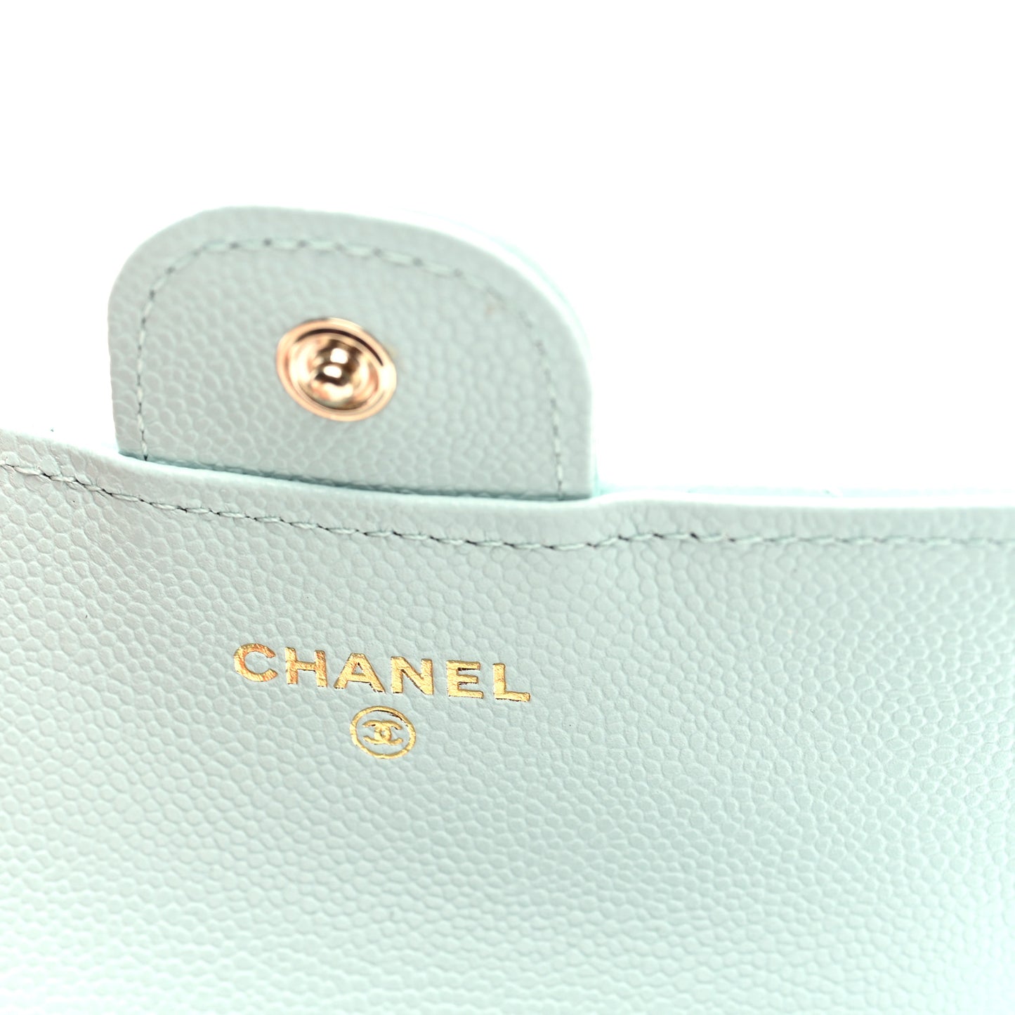 Caviar Quilted Flap Card Holder Wallet Light Blue