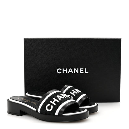 Chanel Lambskin Embroidered CC Mule Sandal 35 Black White 10 of 10