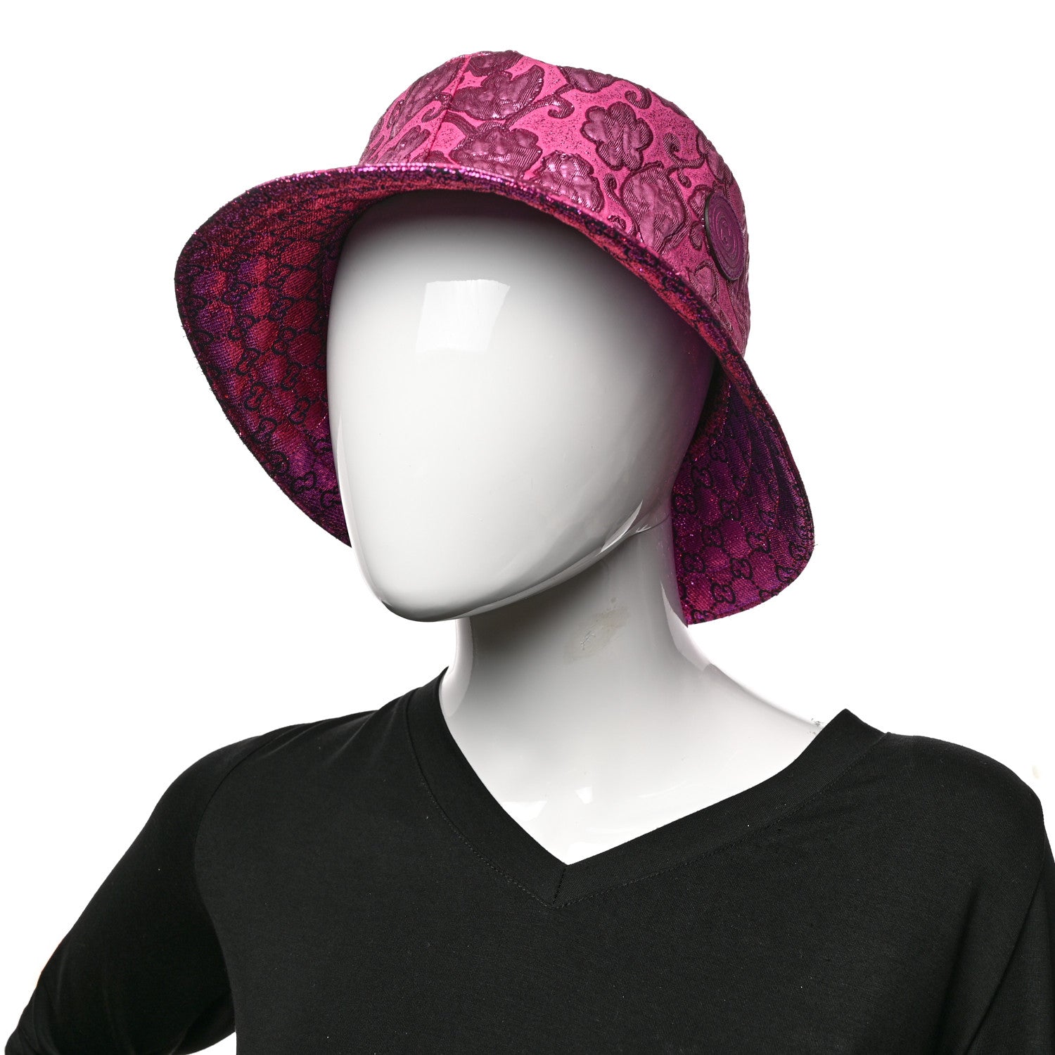 Gucci Canvas Lame GG Monogram Reversible Bucket Hat Fuxia Pink 9 of 14