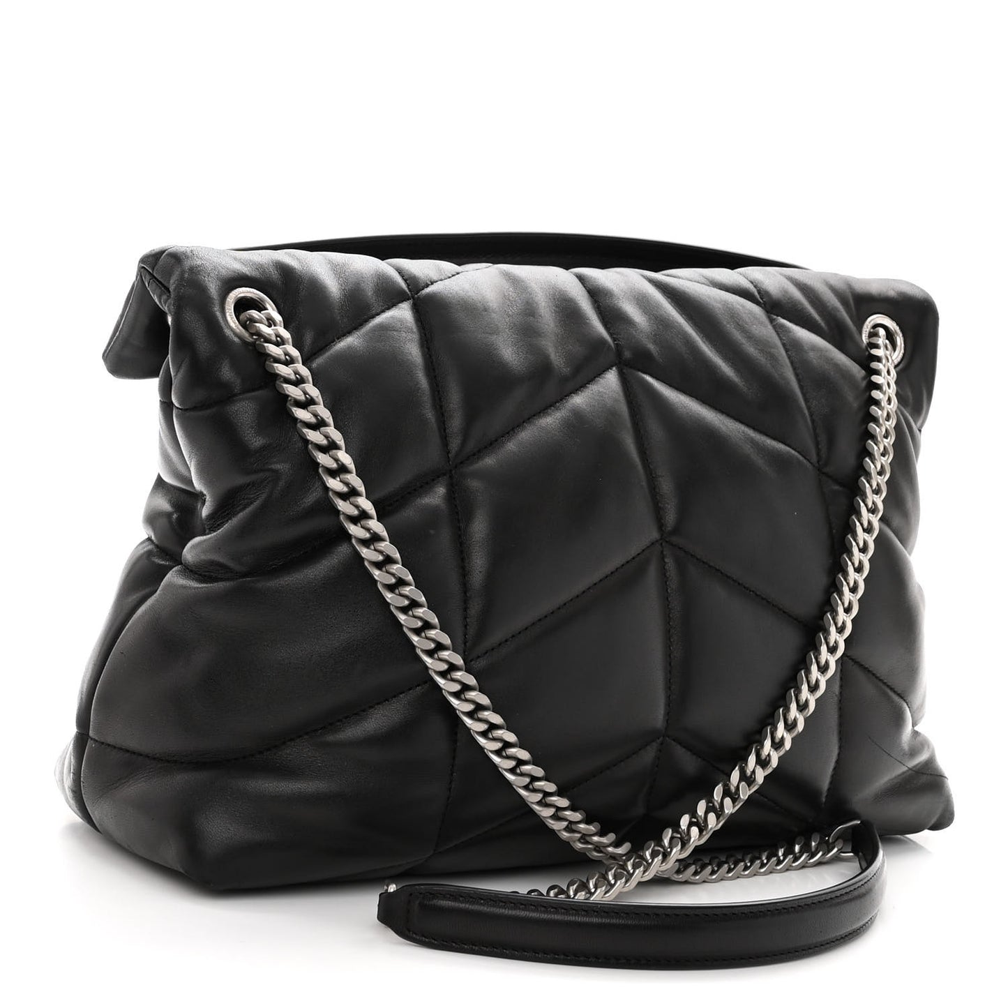 Lambskin Quilted Medium Loulou Puffer Monogram Chain Satchel Black