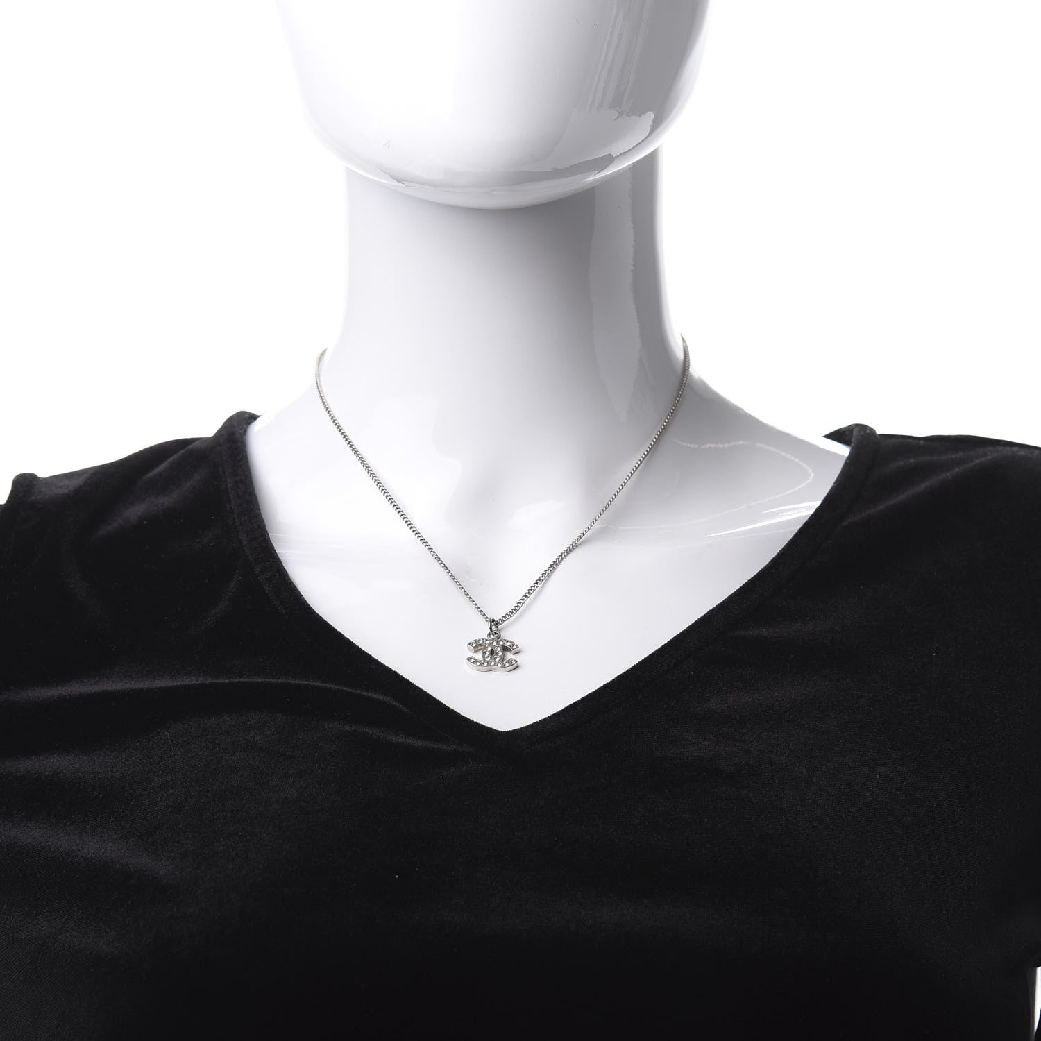 Chanel Crystal CC Necklace Silver 2 of 5