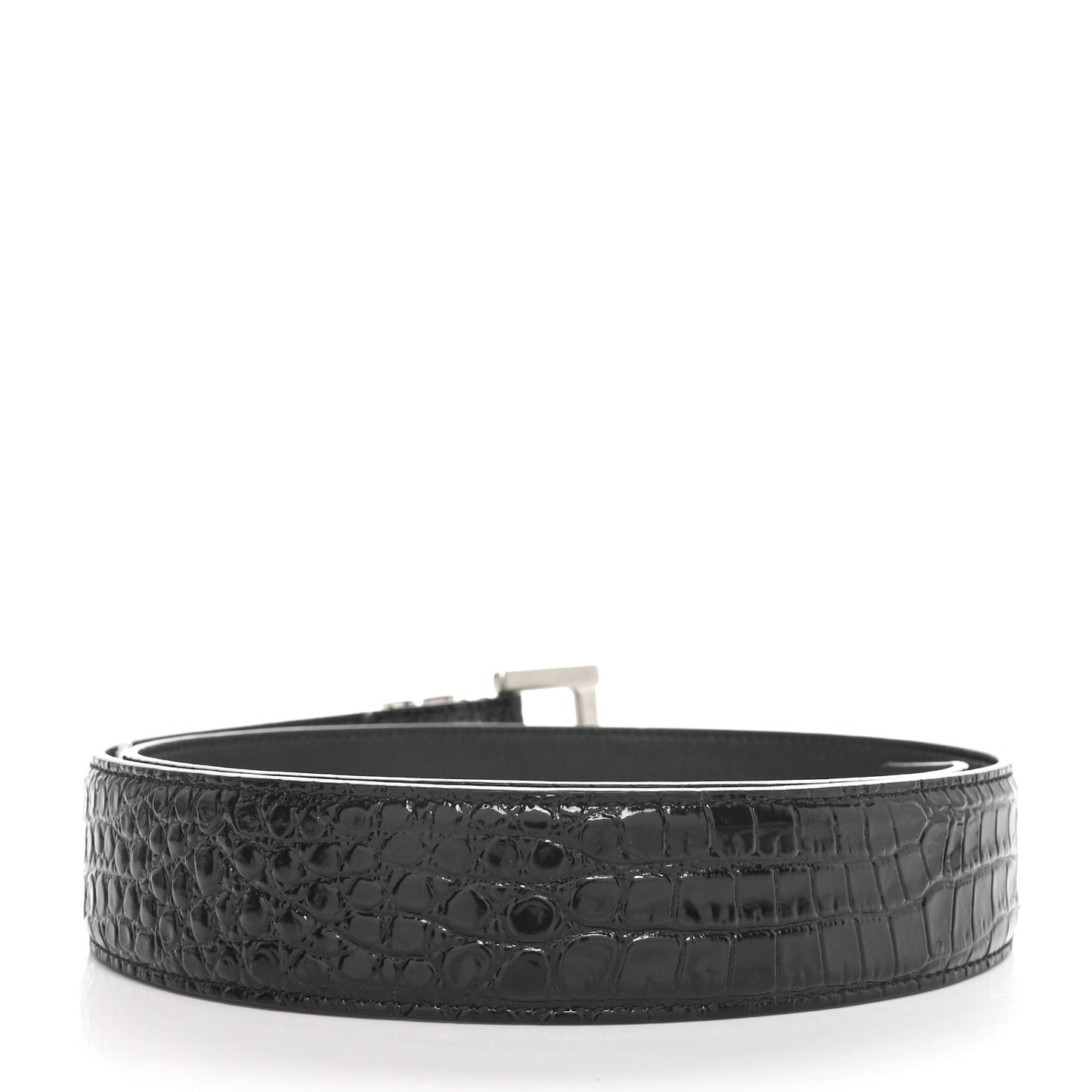 Calfskin Crocodile Embossed Monogram Square Buckle Belt 75 30 Black