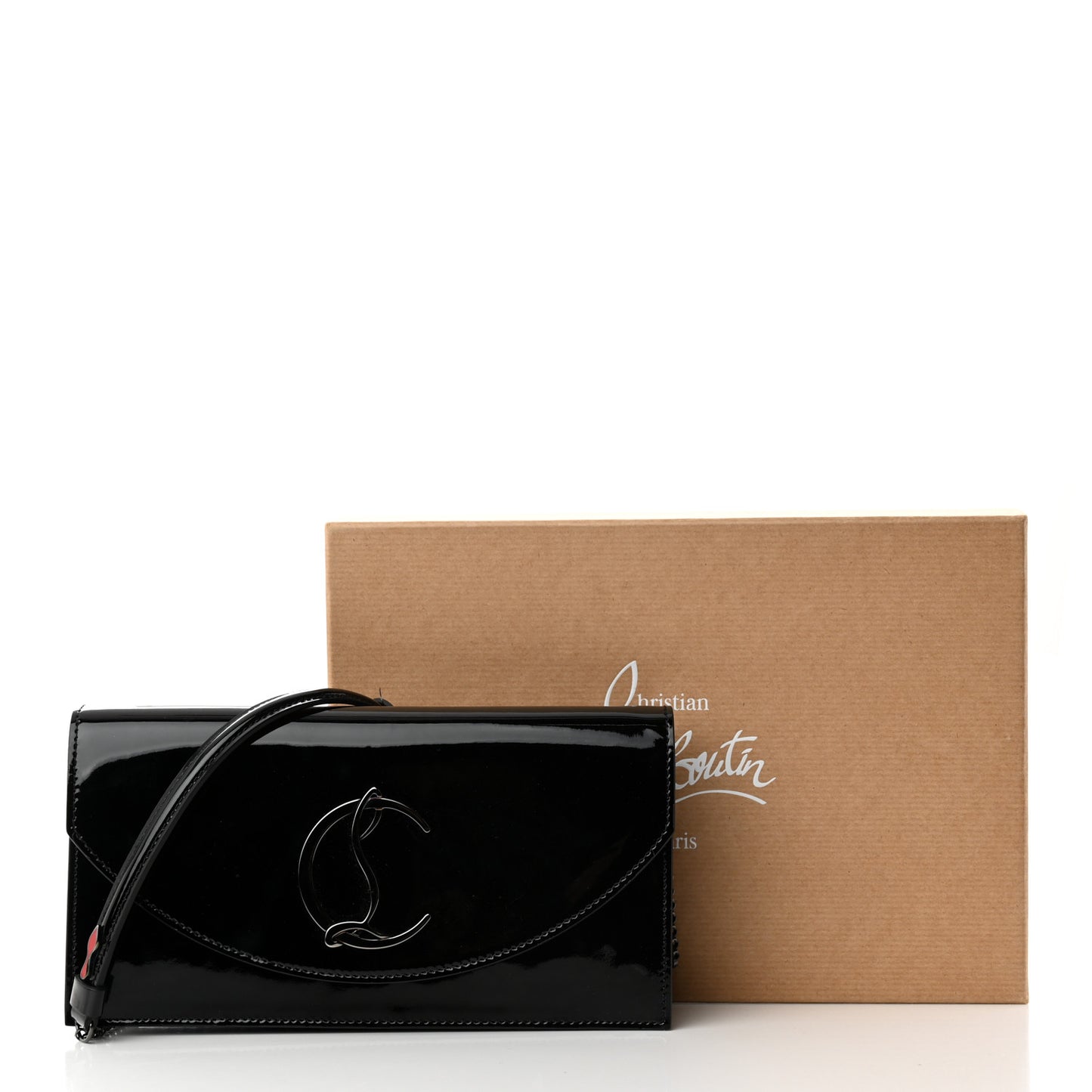 Patent Calfskin Loubi54 Crossbody Clutch Black