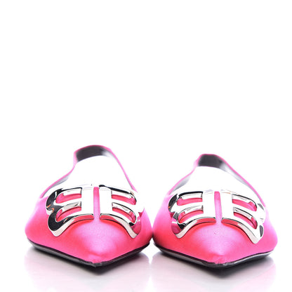 Balenciaga Satin BB Knife Pointy Toe Slingback Flats 38.5 Neon Pink 2 of 12