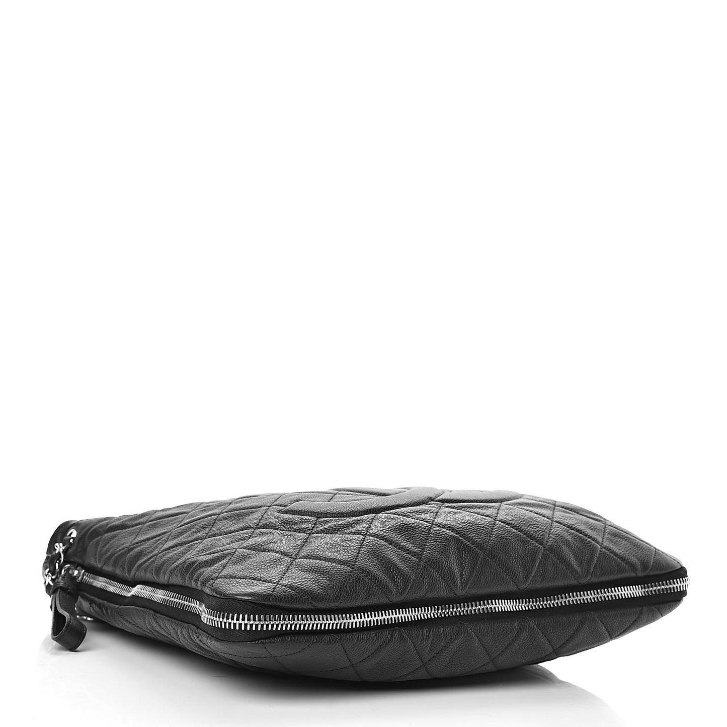 Caviar Quilted Expandable Zip Shoulder Bag Black
