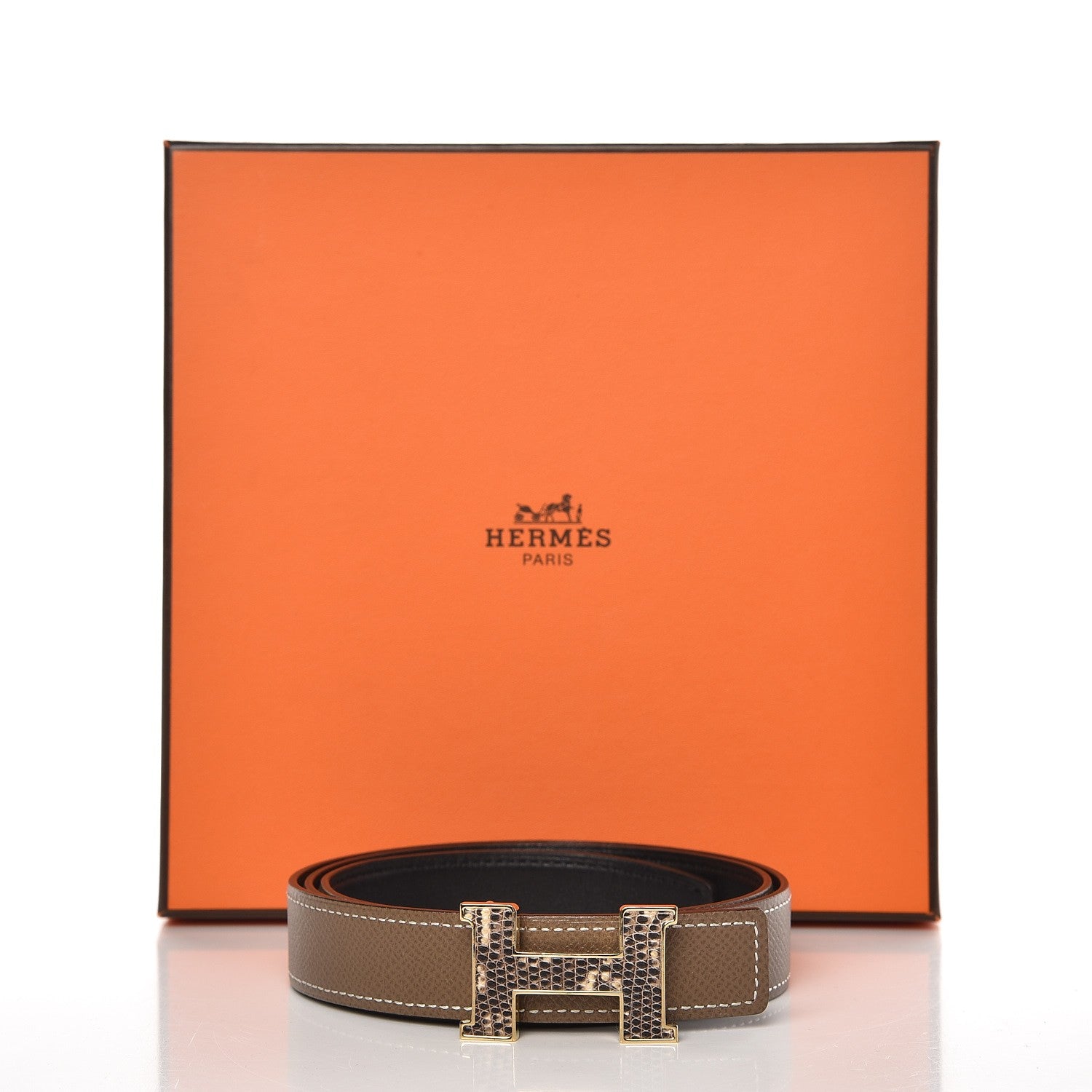 Hermes Epsom Swift Lizard 24mm Mini Constance H Belt 80 Etoupe Black Ombre 7 of 7