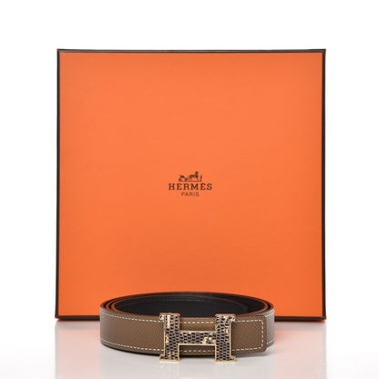 Hermes Epsom Swift Lizard 24mm Mini Constance H Belt 80 Etoupe Black Ombre 7 of 7
