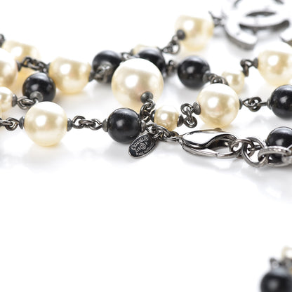 Chanel Pearl Crystal Camellia CC Long Necklace Silver 4 of 5