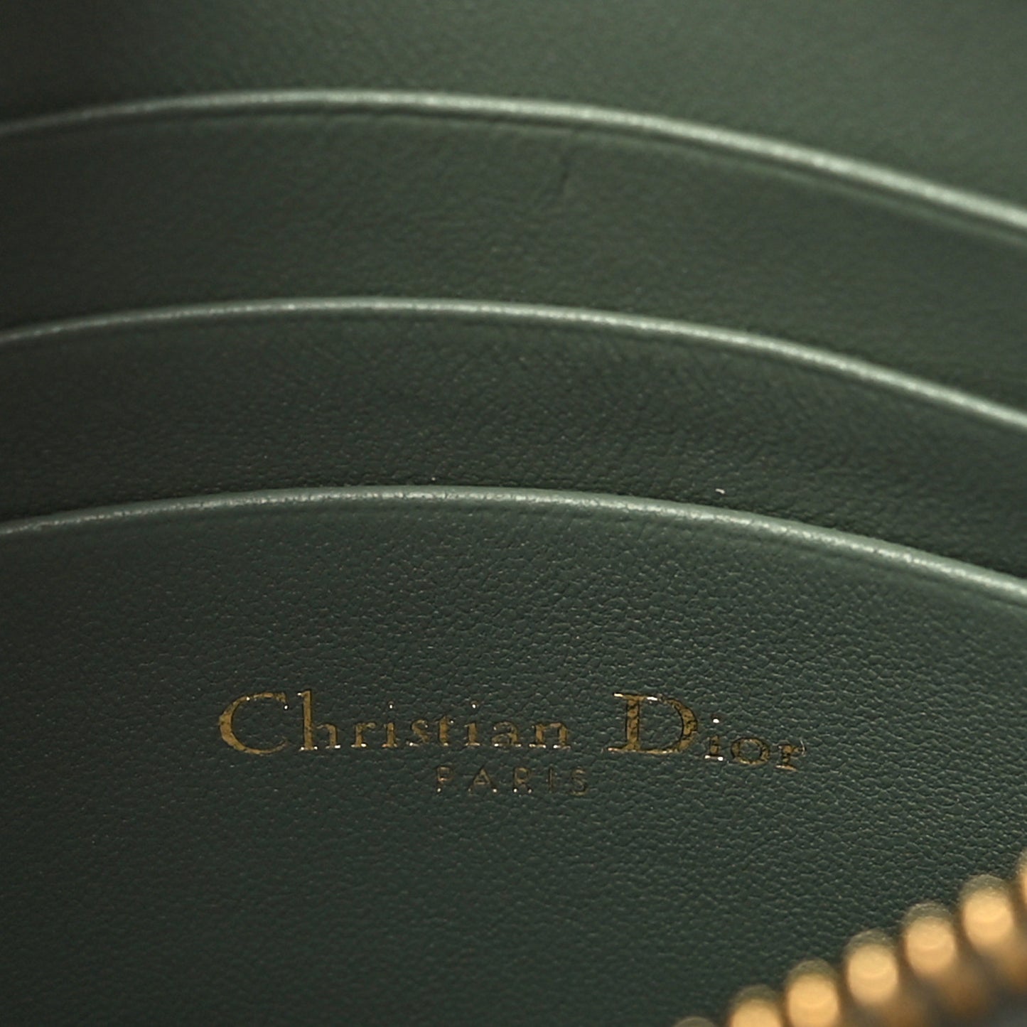 Calfskin Cannage Caro Zipped Pouch With Chain Cedar Green