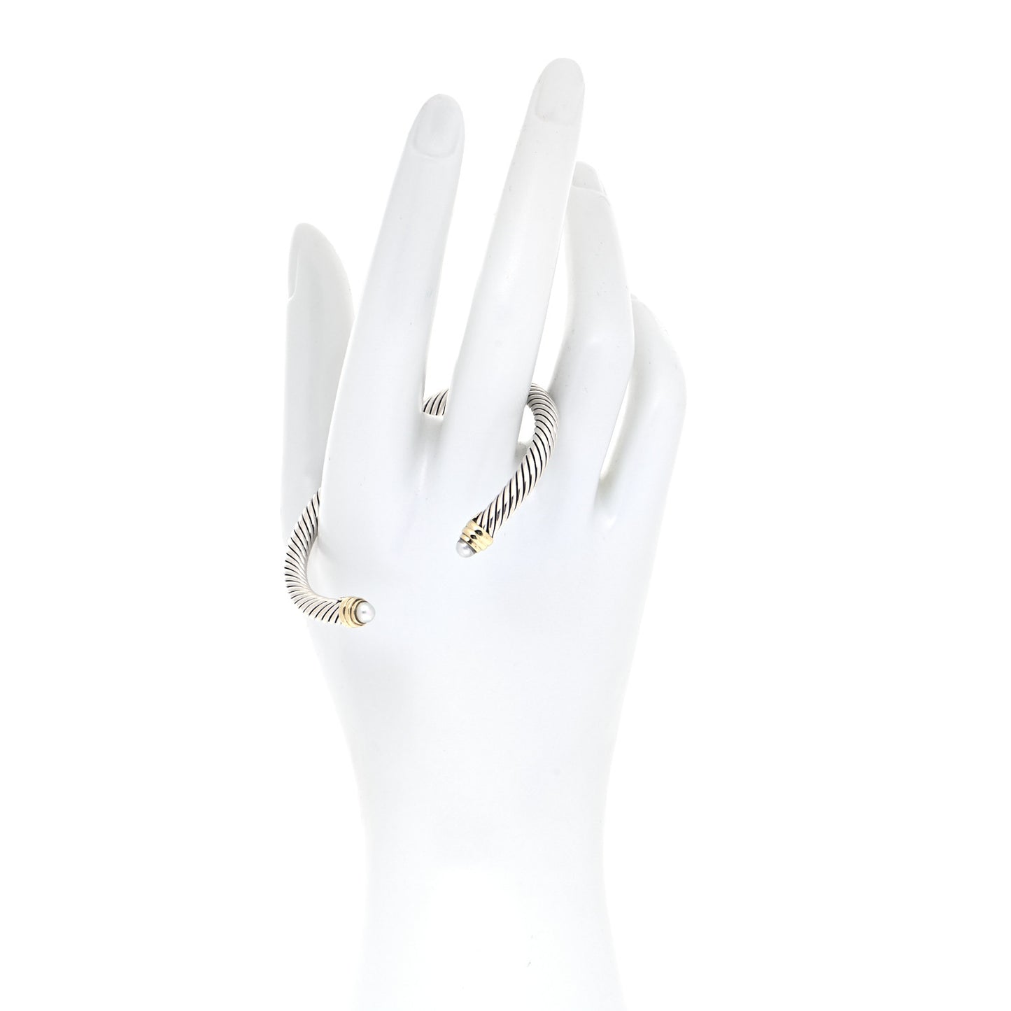 Sterling Silver 14K Yellow Gold Pearl 5mm Cable Classics Petite Color Bracelet