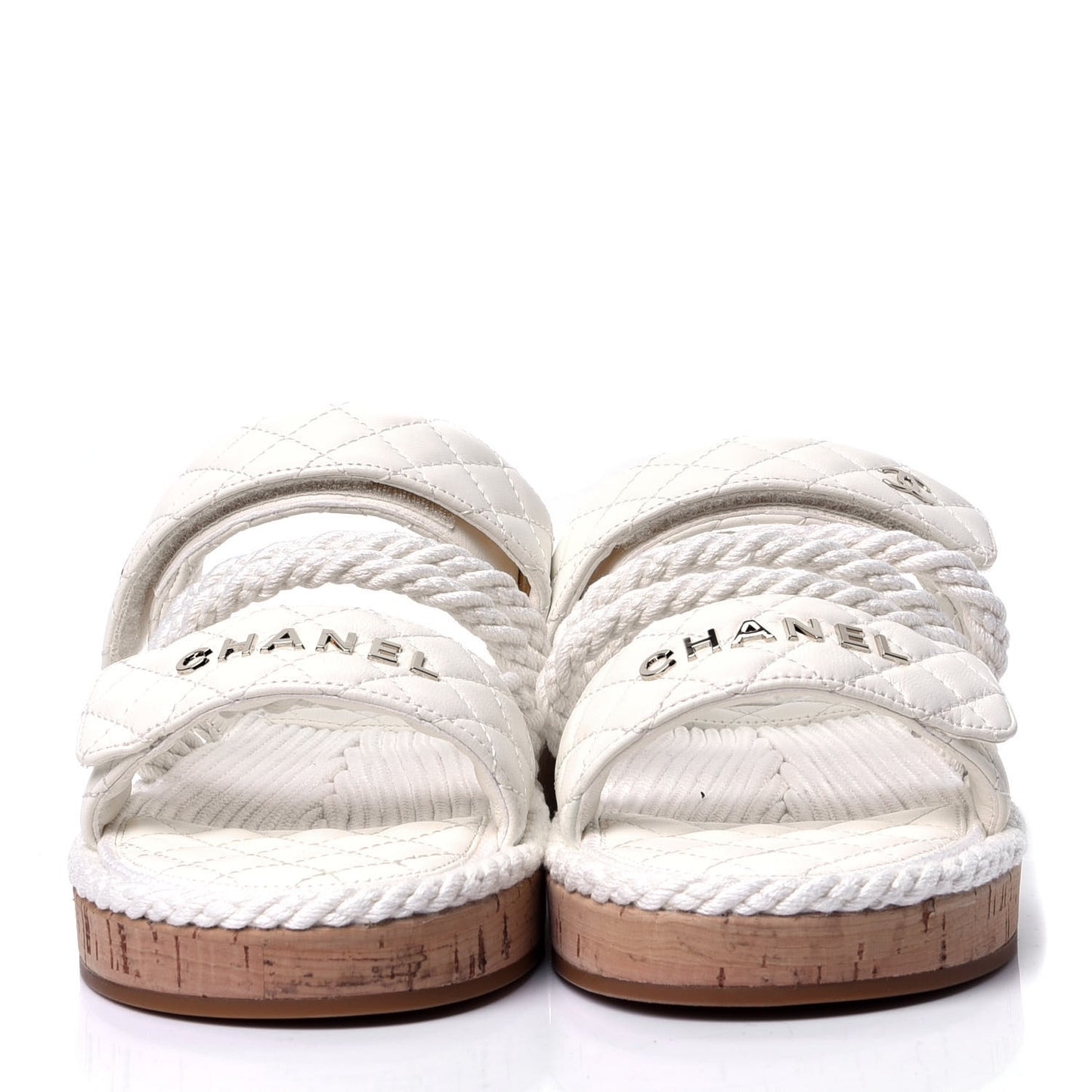 Cord Lambskin Quilted Logo Mules Ivory