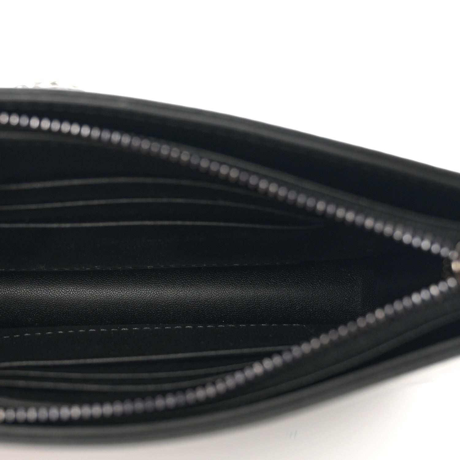 Christian Dior Calfskin Macrocannage Diamond Caro Zipped Pouch With Chain Black 6 of 9