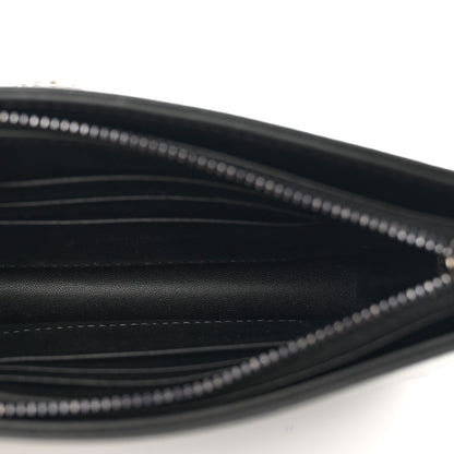 Christian Dior Calfskin Macrocannage Diamond Caro Zipped Pouch With Chain Black 6 of 9