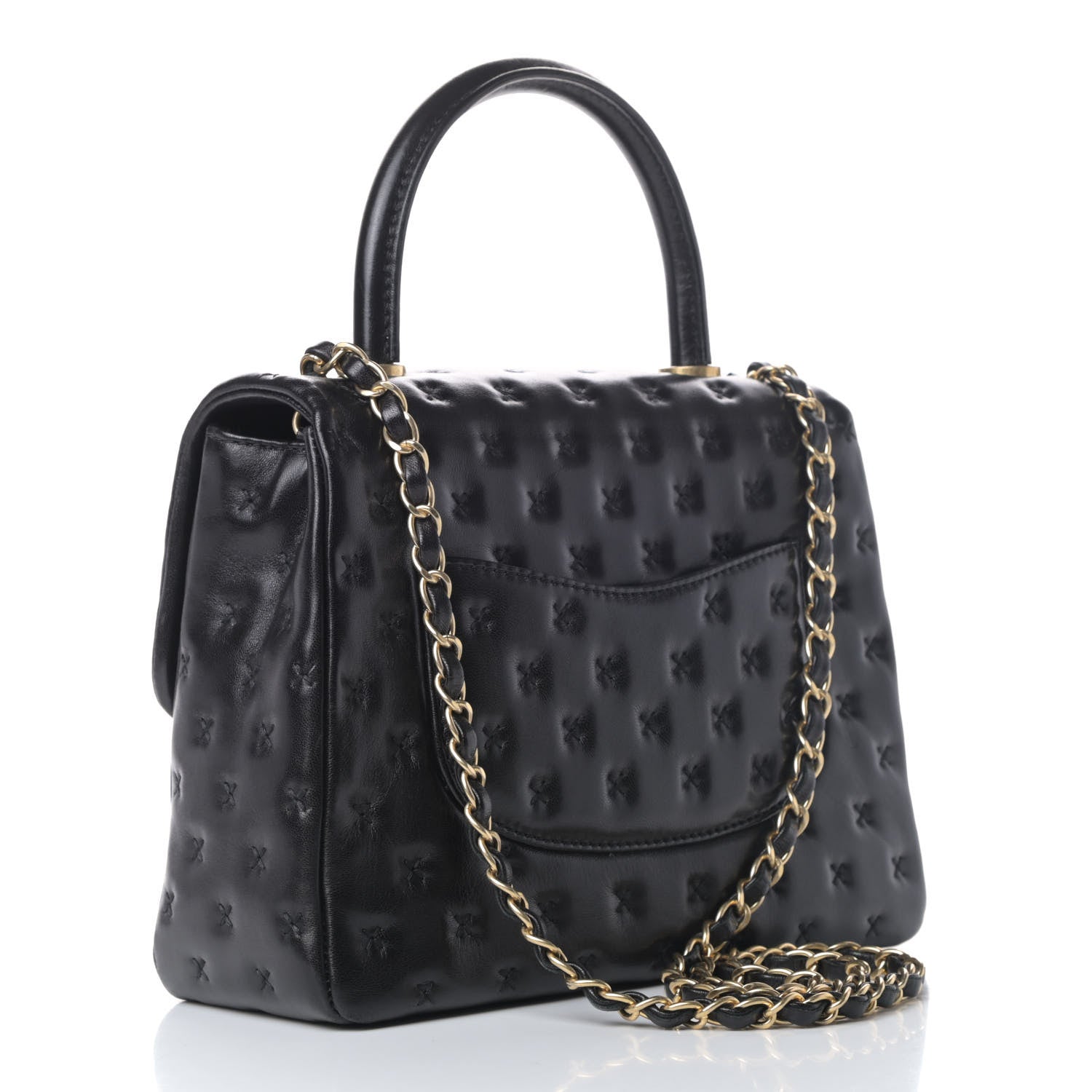 Chanel Lambskin Cross Stitch Small Coco Handle Flap Dark Black 2 of 12