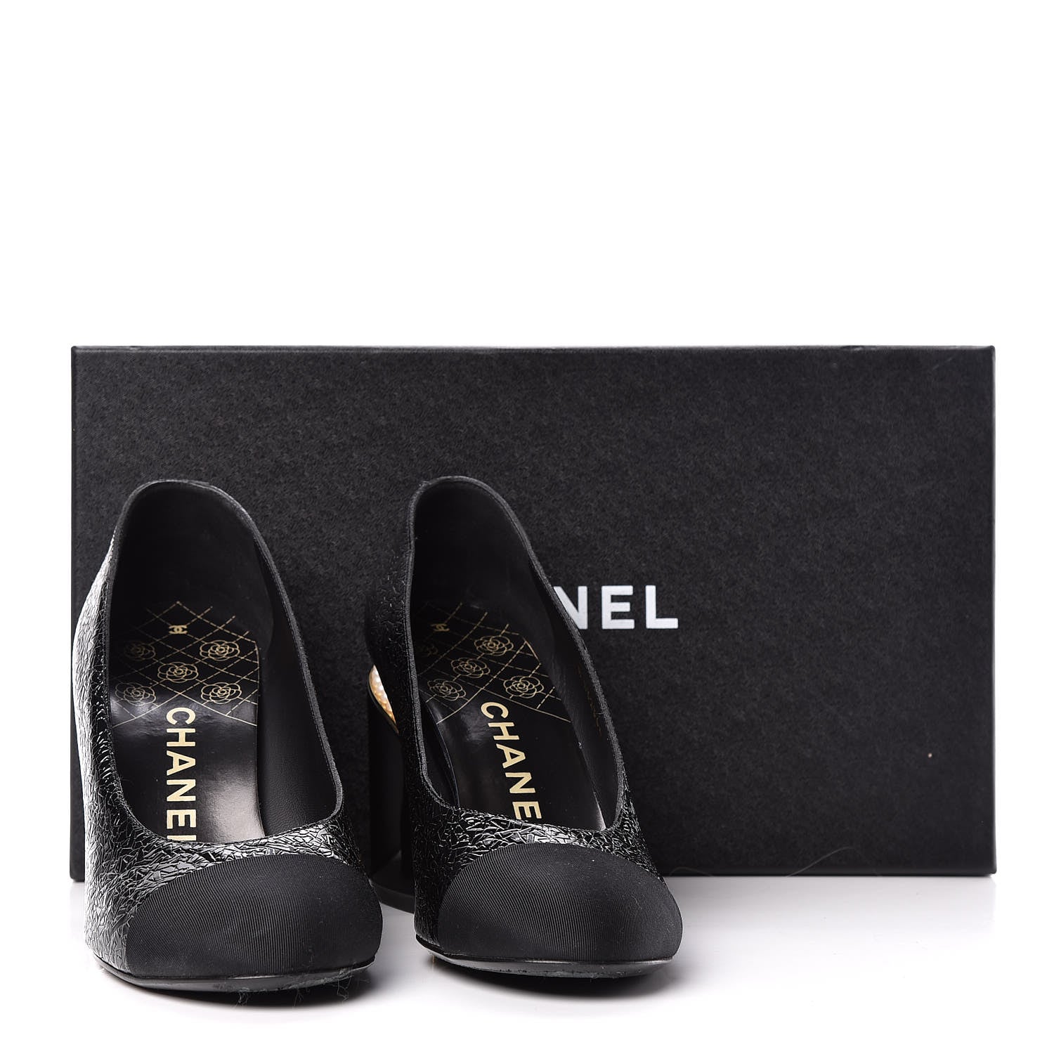 Chanel Fantasy Patent Calfskin Grosgrain Cap Toe Pumps 38 Black 12 of 12