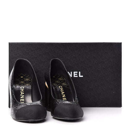 Chanel Fantasy Patent Calfskin Grosgrain Cap Toe Pumps 38 Black 12 of 12