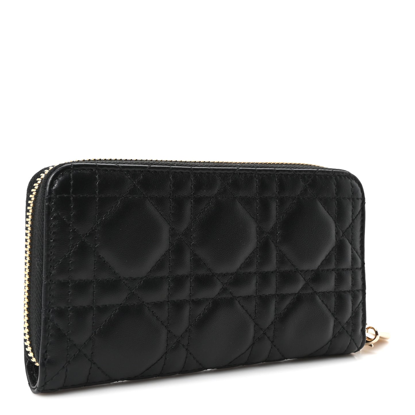 Lambskin Cannage Lady Dior Zip Wallet Black
