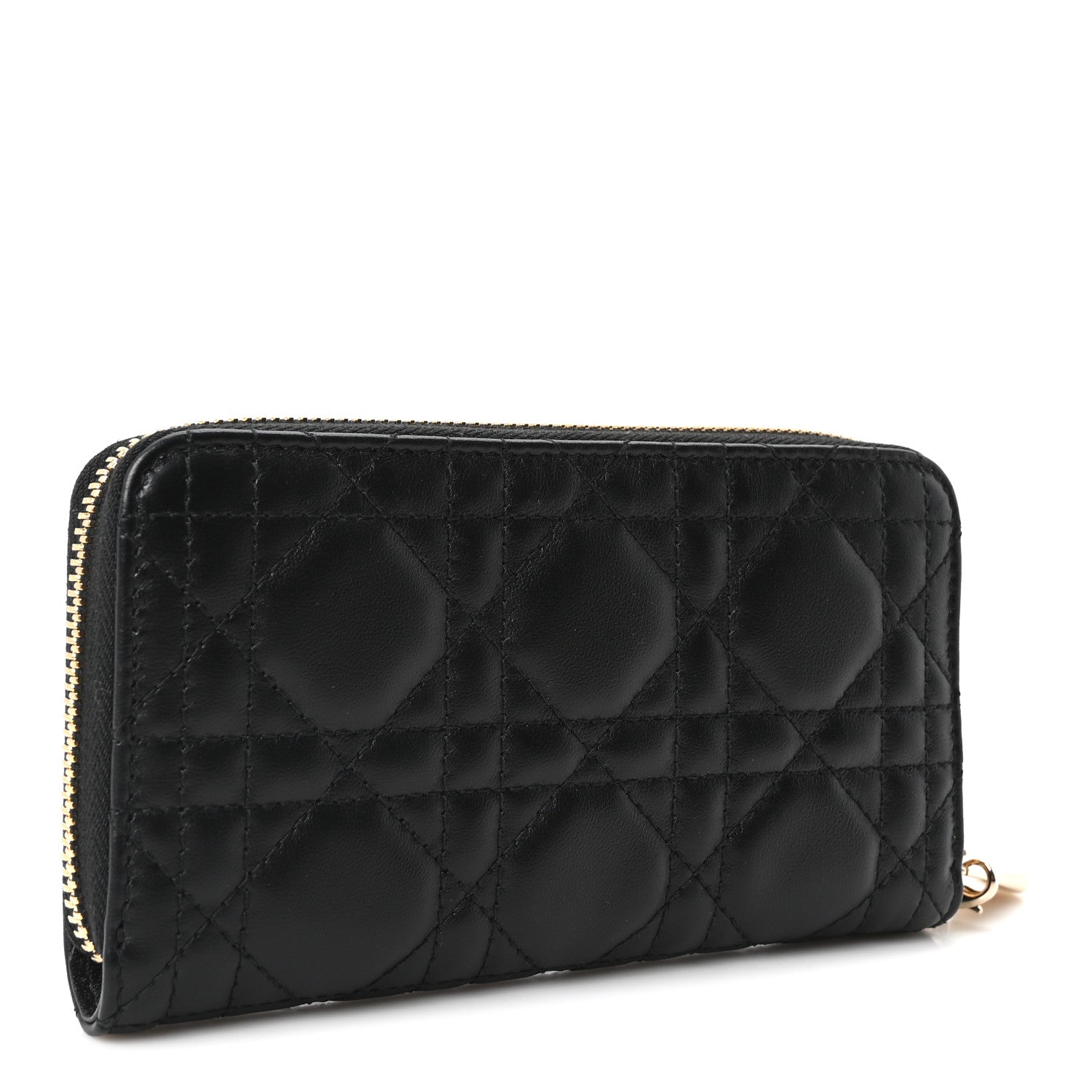 Christian Dior Lambskin Cannage Lady Dior Zip Wallet Black 3 of 11
