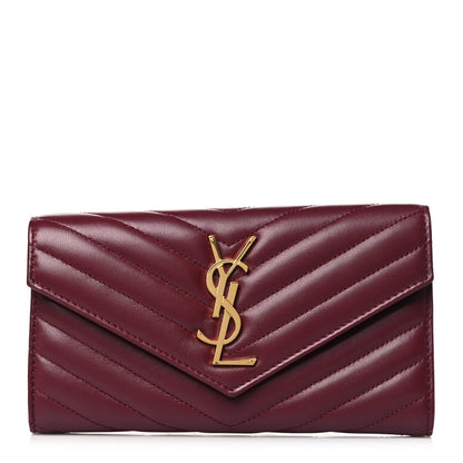 Saint Laurent Calfskin Matelasse Chevron Monogram Flap Wallet Palissandre 1 of 8