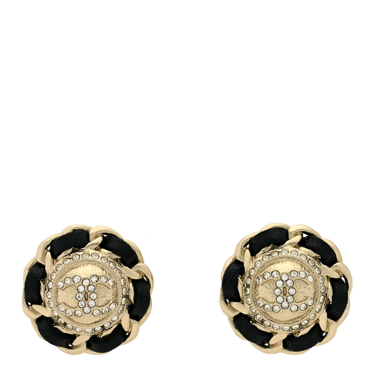Crystal Lambskin Chain Around CC Earrings Gold Black