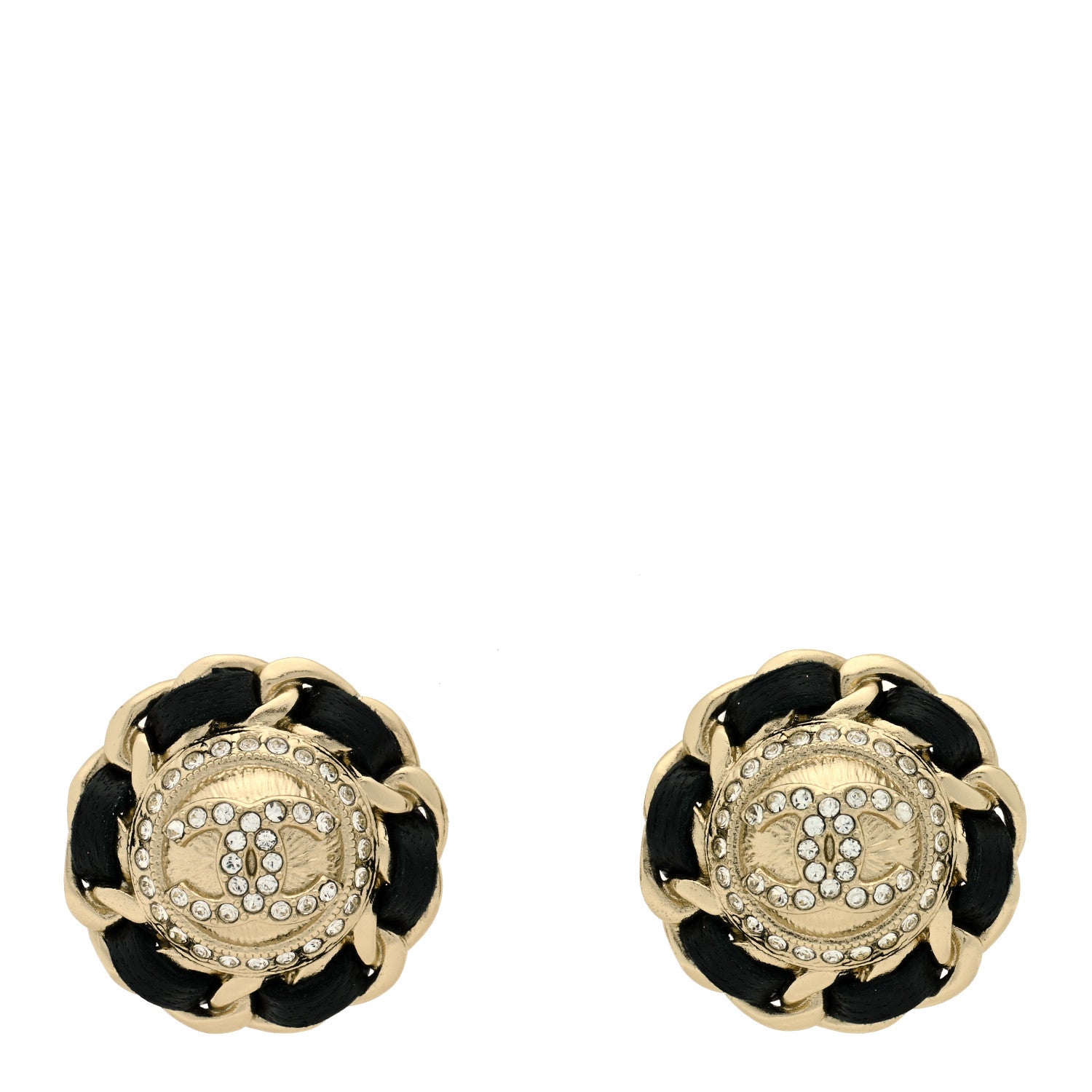 Chanel Crystal Lambskin Chain Around CC Earrings Gold Black 1 of 4