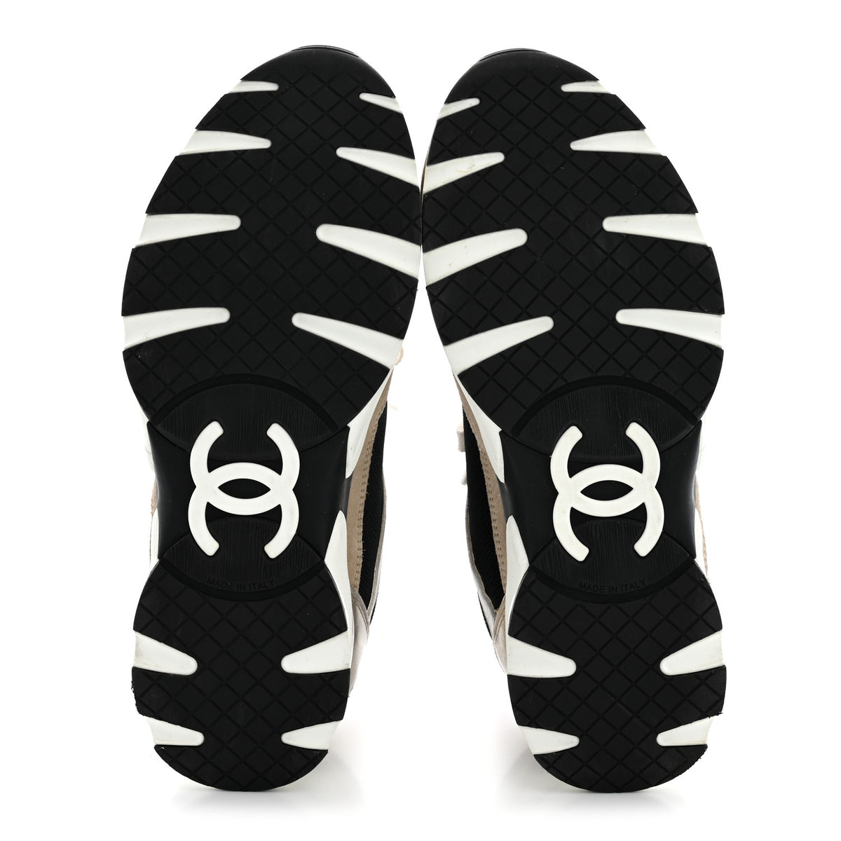 Chanel Mesh Suede Calfskin Grained Calfskin Womens CC Sneakers 38 White Black Beige Gold 6 of 9