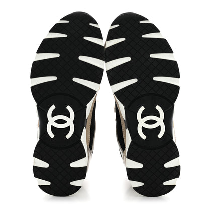 Chanel Mesh Suede Calfskin Grained Calfskin Womens CC Sneakers 38 White Black Beige Gold 6 of 9