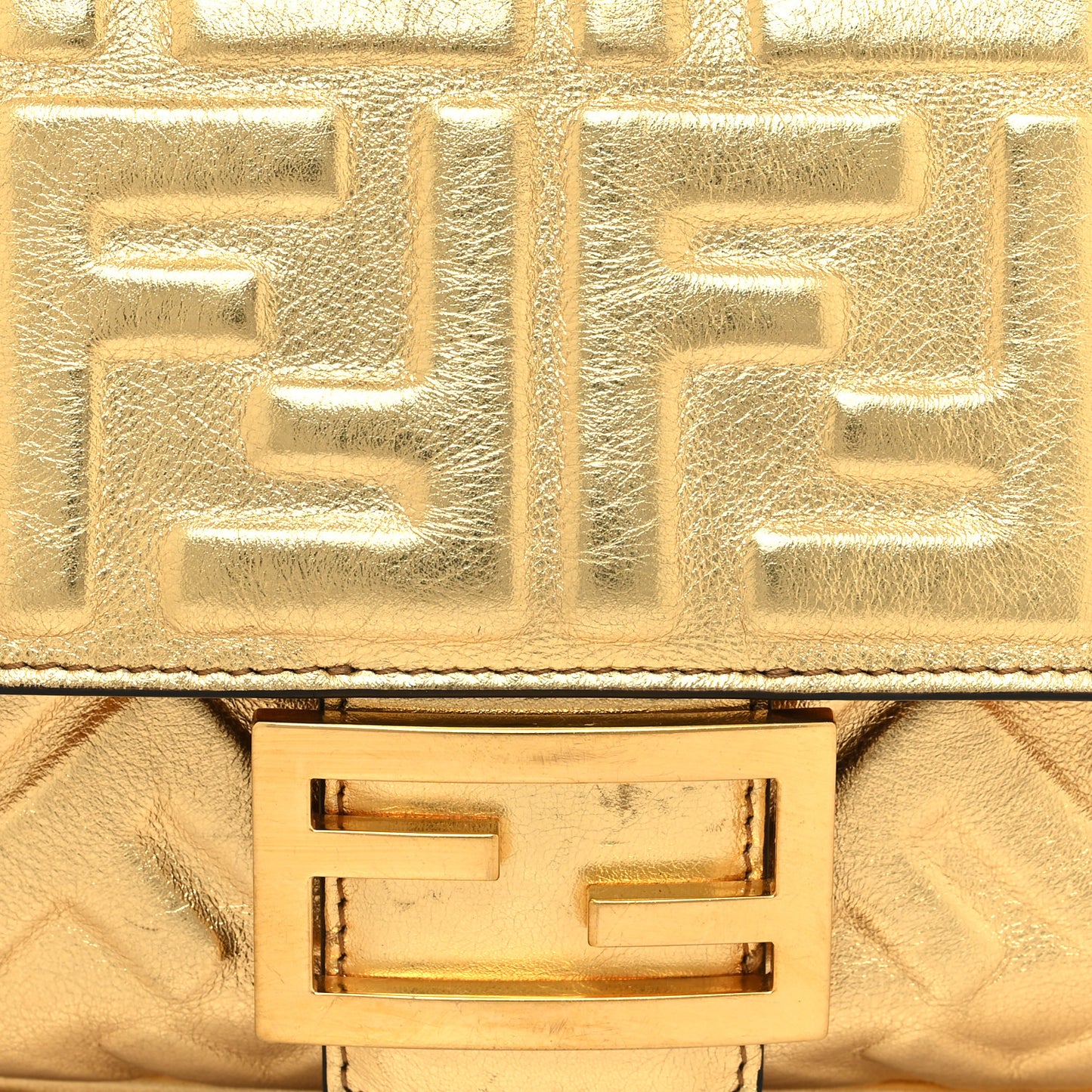 Vitello Catalan Mirror FF 1974 Embossed Baguette Gold