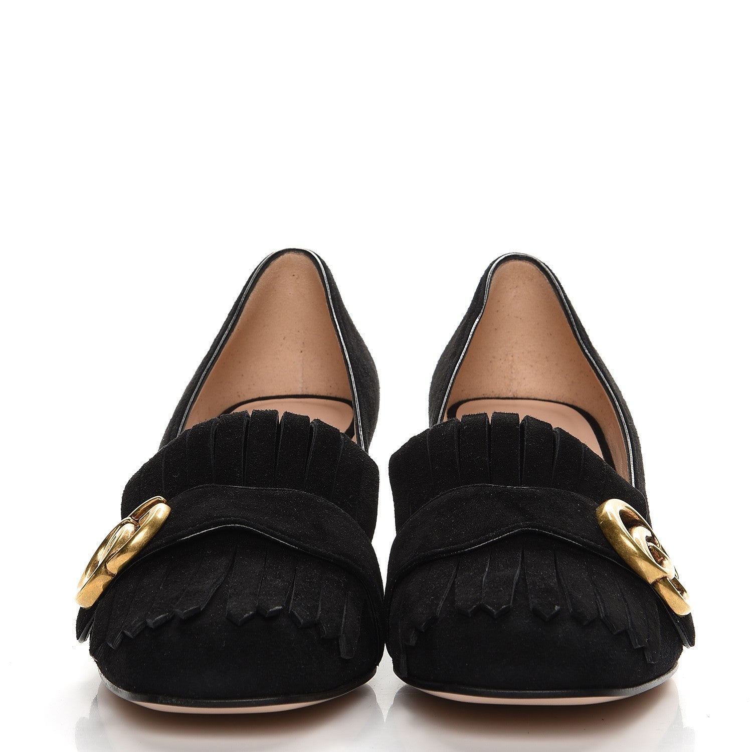 Gucci Kid Scamosciato GG Marmont Fringe 50mm Loafer Pumps 37 Black 3 of 8