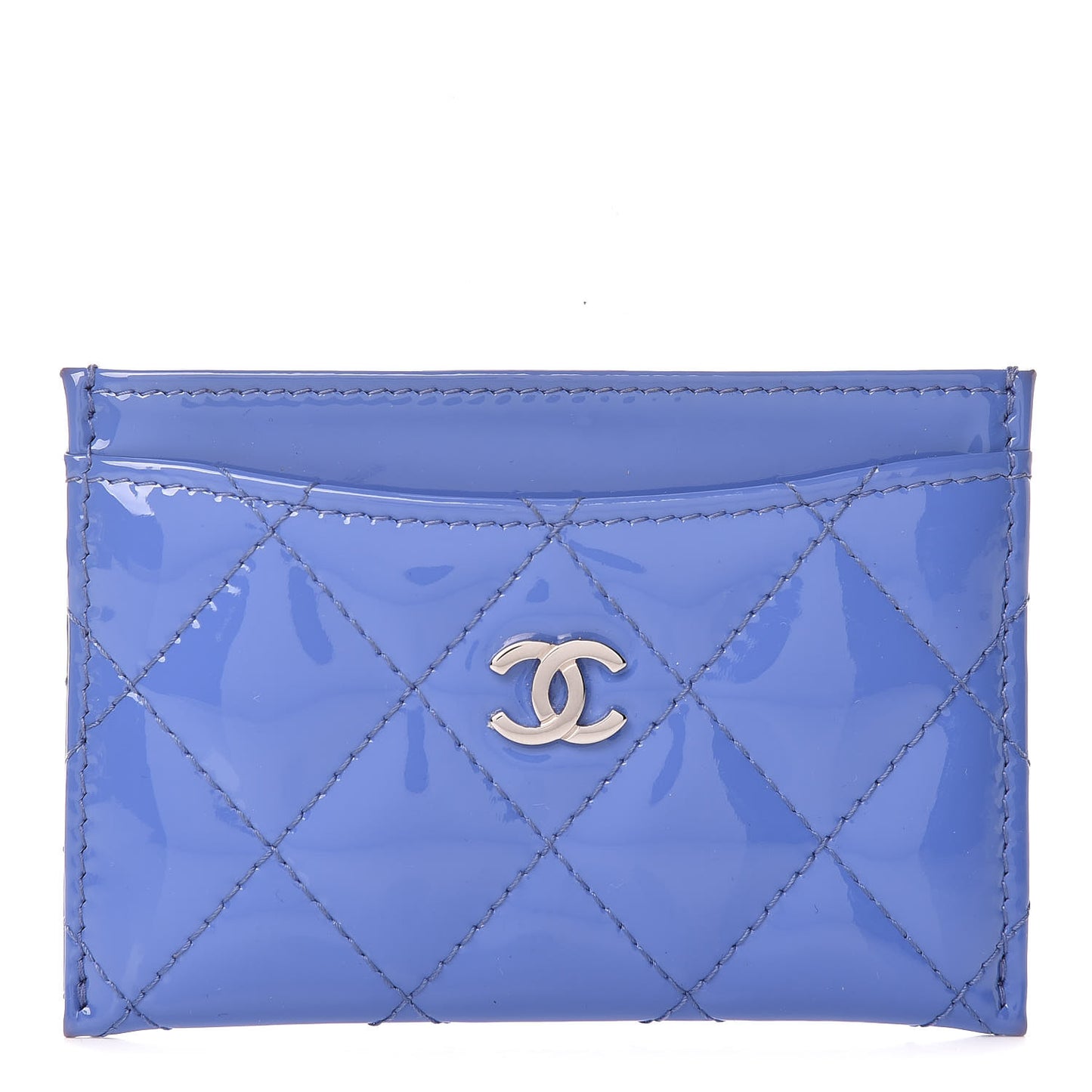 Patent Quilted Card Holder Blue