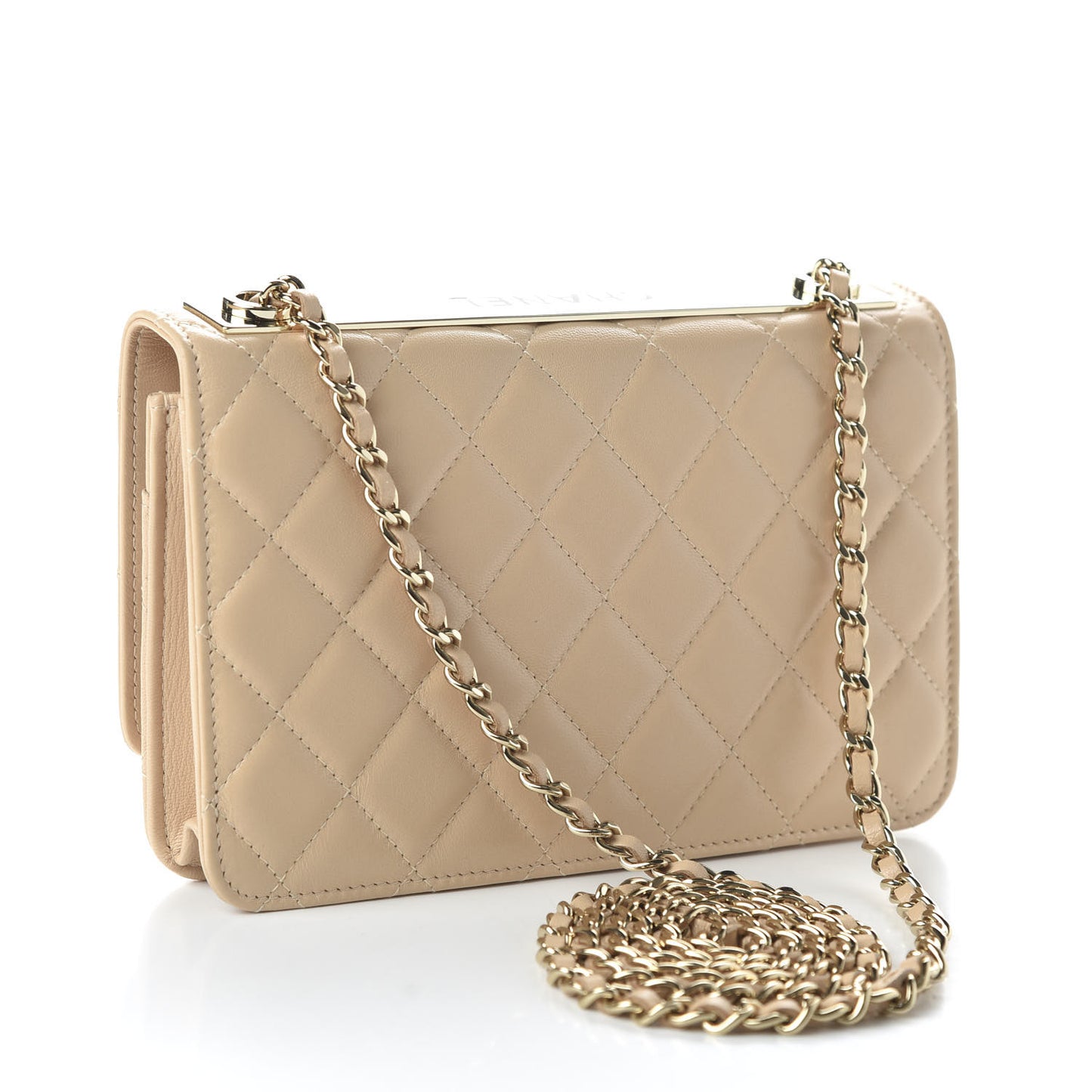 Lambskin Quilted Trendy CC Wallet On Chain WOC Beige