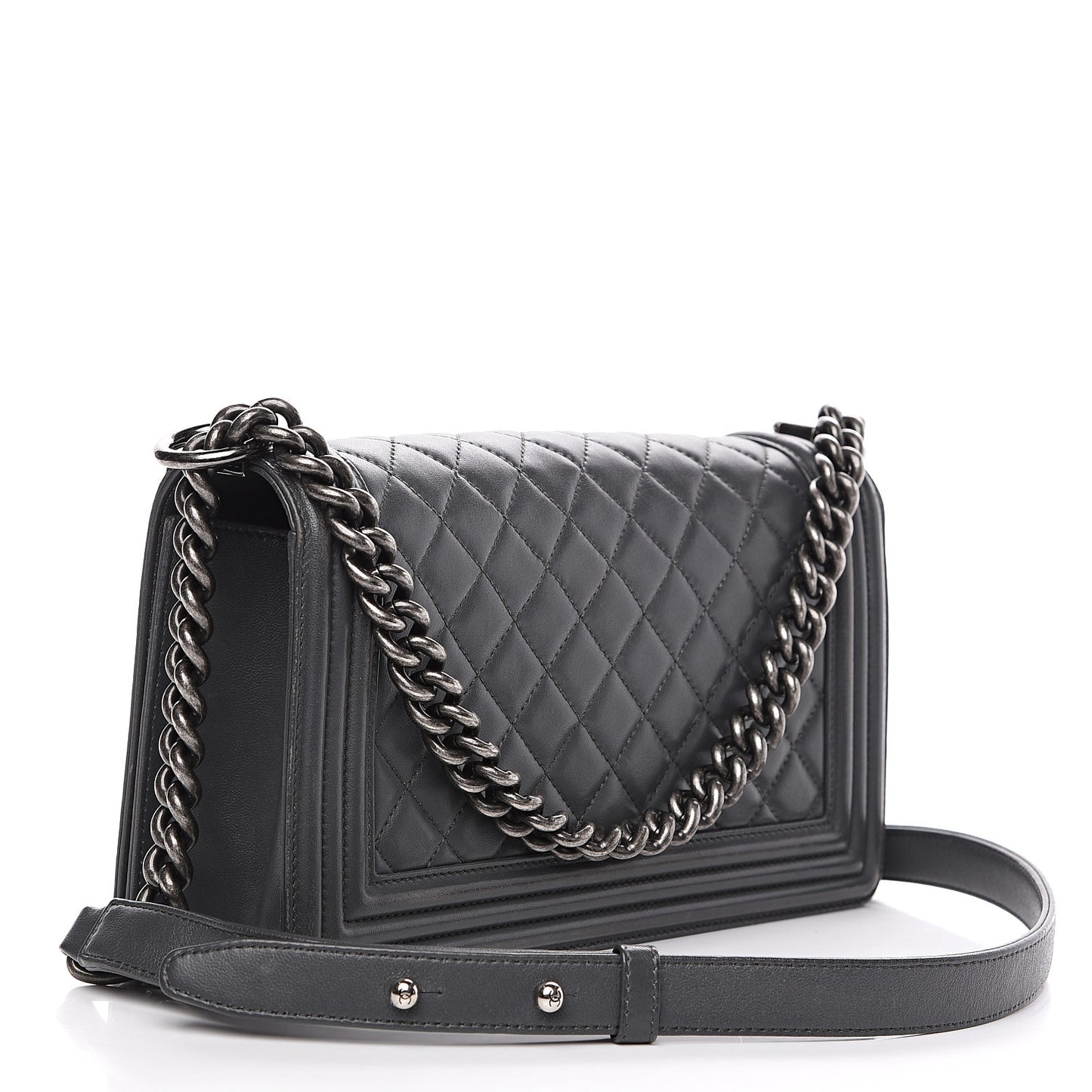 Lambskin Quilted New Medium Boy Flap Grey