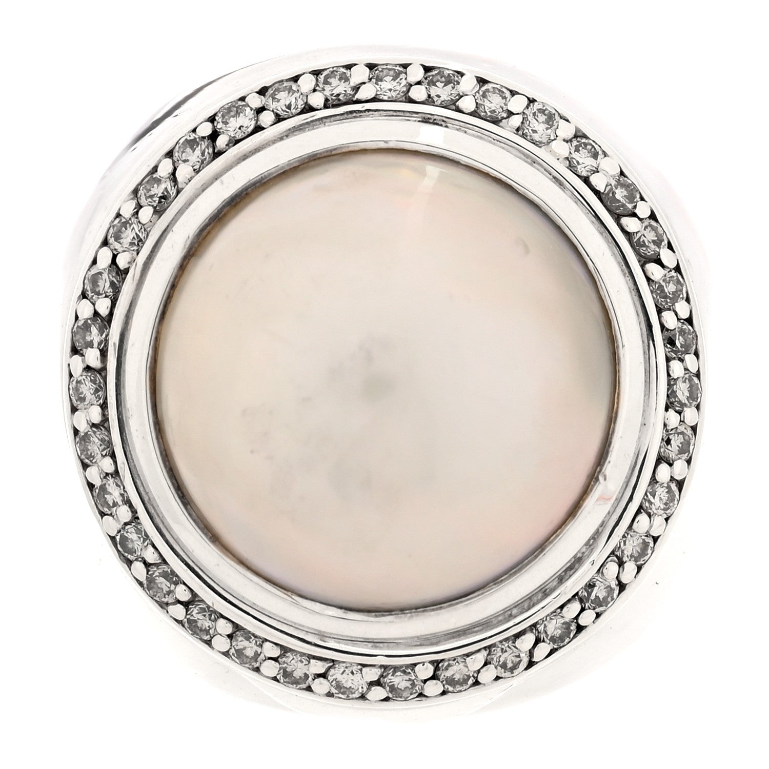 David Yurman Sterling Silver Diamond Cultured Mabe Pearl 14mm Ring 49 5 1 of 4