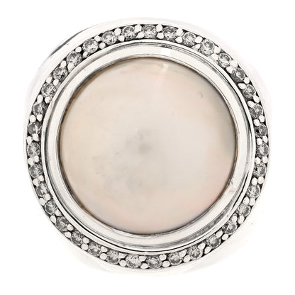 David Yurman Sterling Silver Diamond Cultured Mabe Pearl 14mm Ring 49 5 1 of 4