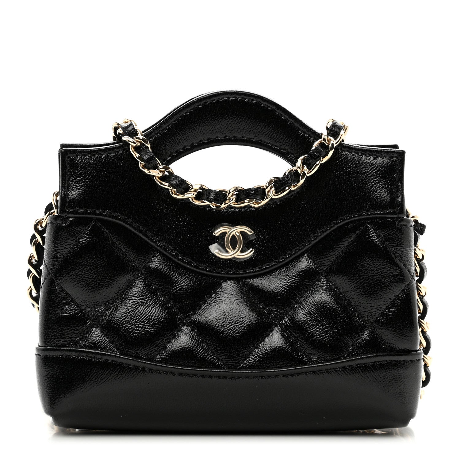Chanel Shiny Lambskin Quilted Micro 31 Clutch With Chain Black 1 of 11
