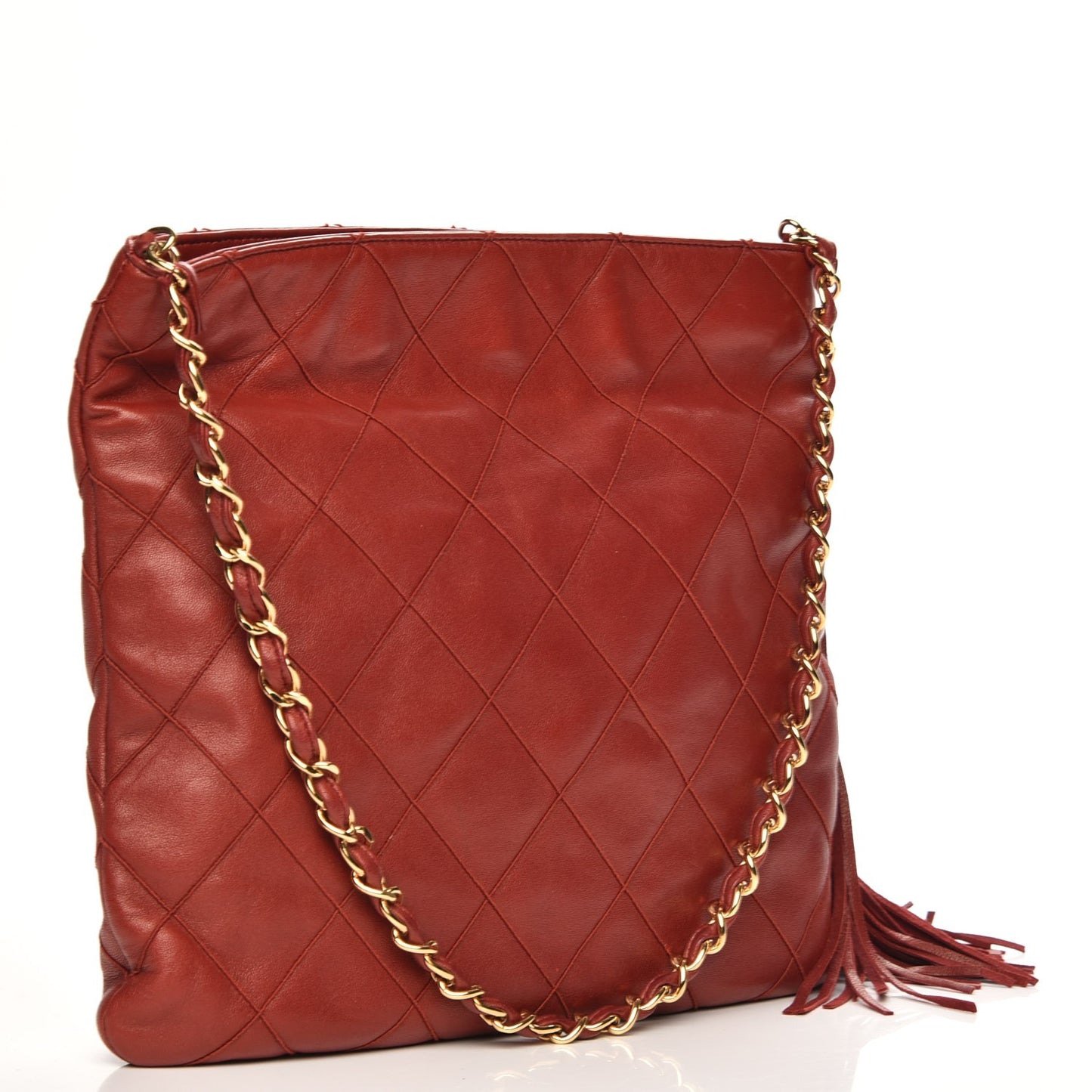 Lambskin Stitched Tassel Shoulder Bag Red