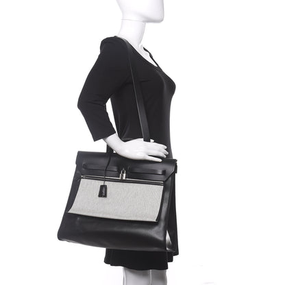 Hermes Toile H Berline Vache Hunter Herbag Zip 39 MM Black Ecru 2 of 12
