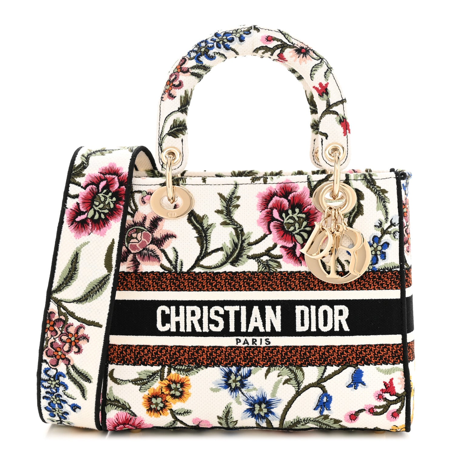Christian Dior Canvas Embroidered Medium Lady D-Lite Ecru Multicolor 1 of 11