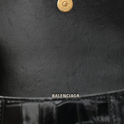 Balenciaga Shiny Calfskin Crocodile Embossed Hourglass Top Handle Bag XS Black 6 of 9